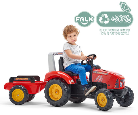Falk Red Supercharger Pedal Tractor With Opening Bonnet and Trailer