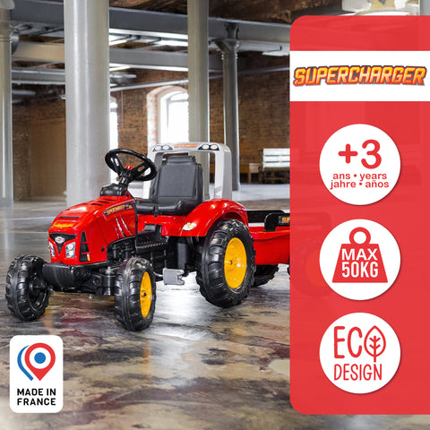 Falk Red Supercharger Pedal Tractor With Opening Bonnet and Trailer