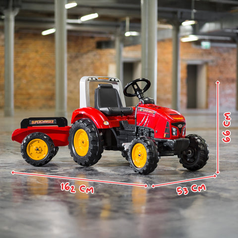Falk Red Supercharger Pedal Tractor With Opening Bonnet and Trailer
