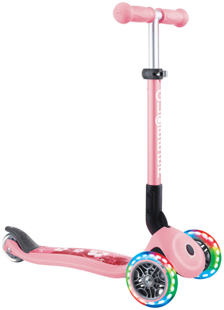 Globber Junior Foldable Fantasy Lights Scooter Pastel Pink Flowers 2-6 Years