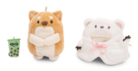 Nici Set Soft Toy Mymochi Dog Hiro With Bubble Tea and Polar Bear Costume 8cm
