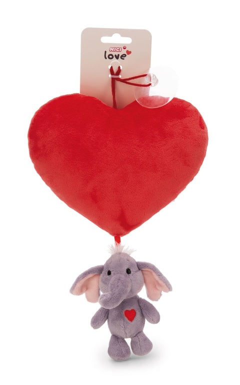 Nici Plush Heart With Soft Toy Love Elephant dark Grey & Suction Cup 27cm