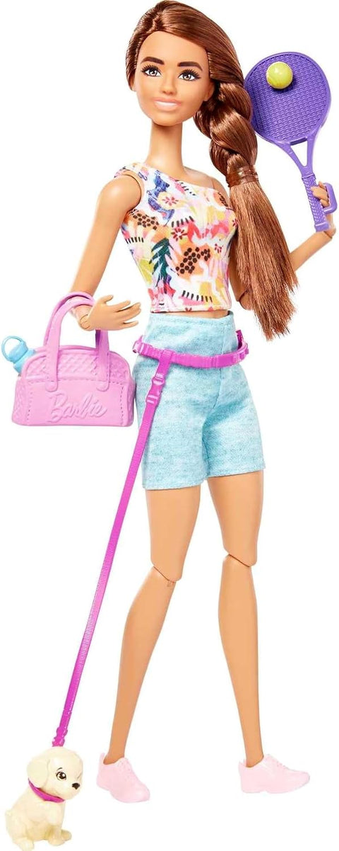 Barbie Self-Care Workout Outfit Roller Skates and Tennis with Puppy HKT91