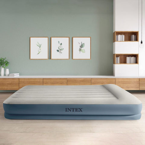 Intex Dura Beam Queen Pillow Rest Mid-Rise Air Mattress with Bip 152x203x30cm