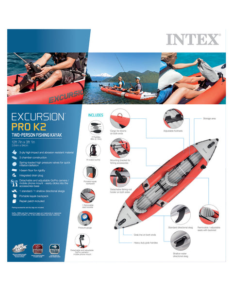 Intex Excursion Pro K2 Inflatable Kayak 2 Person 383x46x33cm