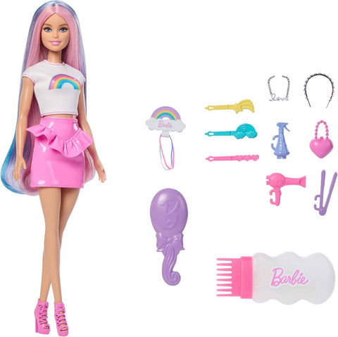 Barbie Rainbow Sparkle Hair Fashion Doll With Extra-Long Hair And 12 Styling Accessories JJP07