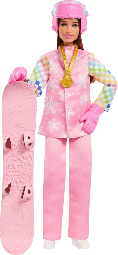 Barbie Careers Snowboarder Doll in Pink Jacket With 10+ Accessories Including Color-Change Snowboard JKF78