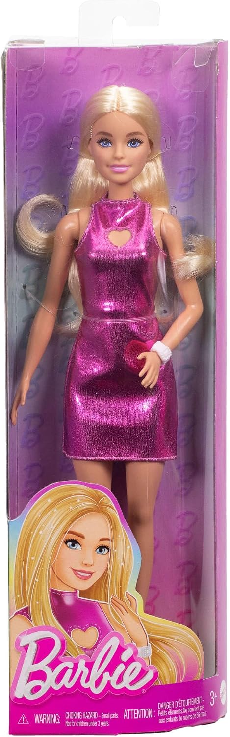 Barbie Fashionistas Doll #230 in Metallic Pink Minidress With Heart Cut-Out, Blond Hair HYT88