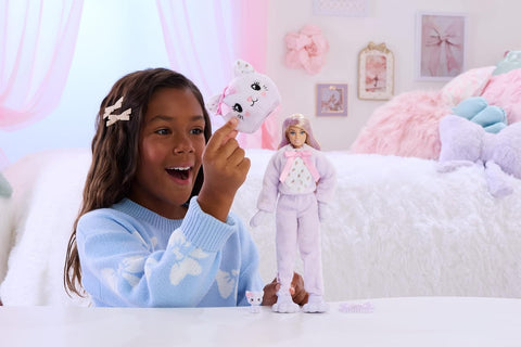 Barbie Cutie Reveal Doll & Accessories, Cuddly Series Kitten With 10 Surprises JJP64