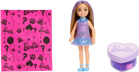 Barbie Party Unboxed Chelsea Doll Set, Glam Party Series with 6 Surprises Including Pet & Color Change JFY04