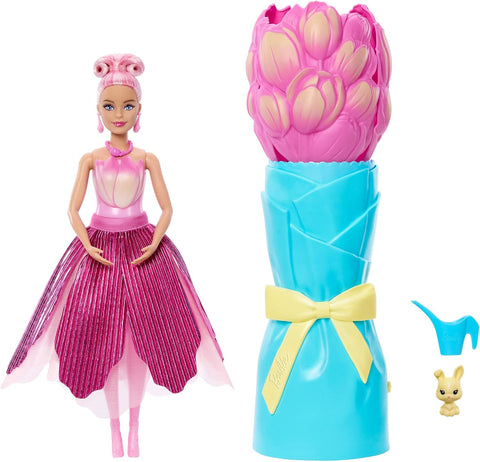 Barbie Petal Pop Scented Fashion Doll With Pink Tulip Dress, Reveal Accessories Like Bunny & More JMF57