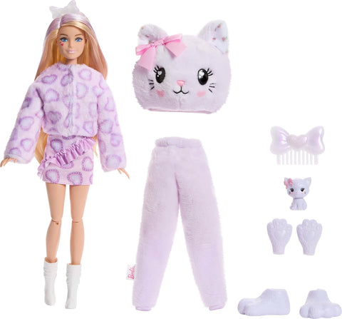Barbie Cutie Reveal Doll & Accessories, Cuddly Series Kitten With 10 Surprises JJP64