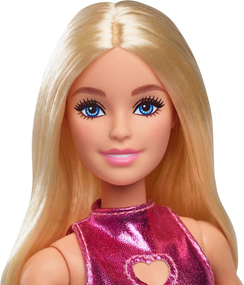 Barbie Fashionistas Doll #230 in Metallic Pink Minidress With Heart Cut-Out, Blond Hair HYT88