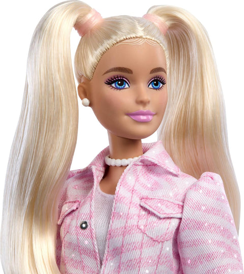 Barbie Deluxe Style Fashion Doll #9 in Matching Pink Denim Jacket & Skirt Set, Blonde JJN69