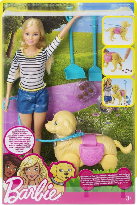 Barbie Walk & Potty Pup Set With Doll & Tail-Activated Pooping Puppy