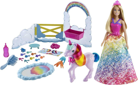 Barbie Dreamtopia Unicorn Pet Playset With Royal Fashion Doll, Unicorn Toy, Color Change, Potty Feature & 18 Accessories