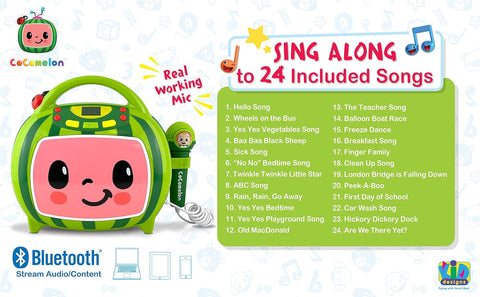 KIDDESIGNS Cocomelon Bluetooth Sing-Along Karaoke Player