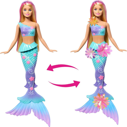 Barbie Flower Magic Mermaid Toy Doll With Surprise Blooming Flowers Feature & Pearl Headband Accessory