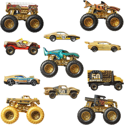 Hot Wheels Monster Trucks Trophy Champions Collection, 5 1:64 Scale Toy Trucks & 6 Die-Cast Cars