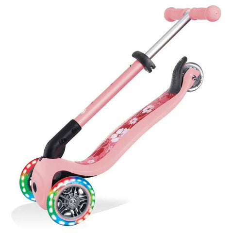 Globber Junior Foldable Fantasy Lights Scooter Pastel Pink Flowers 2-6 Years