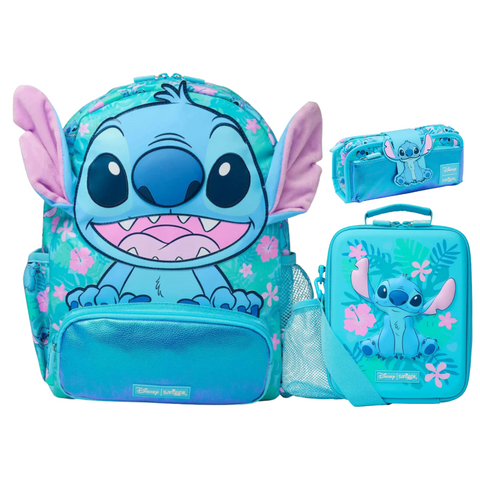 Smiggle Blue Stitch Junior Hoodie Backpack 38cm School Set