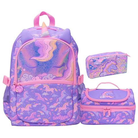 Smiggle Purple Eclipse Classic Attach Backpack 42cm School Set