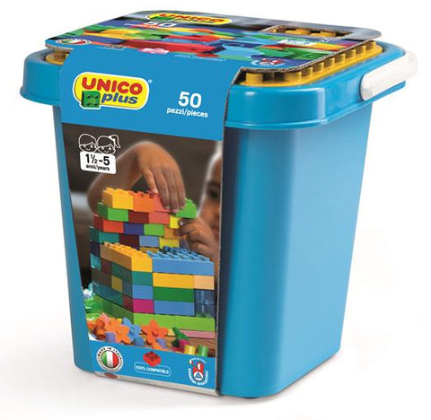 Unico Plus Blue Bucket Bricks 50 Pieces