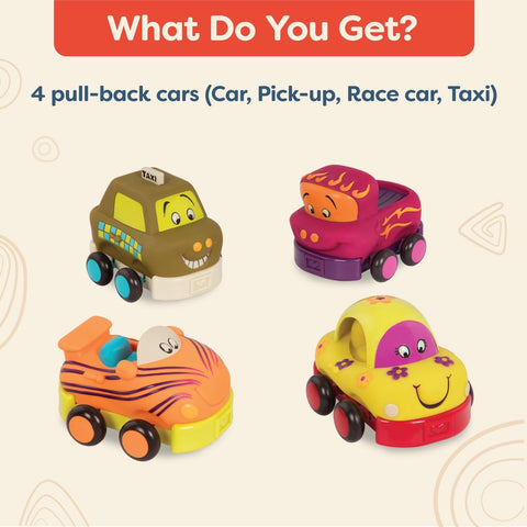 B. 4 Pull-Back Toy Vehicles Wheeee-ls!