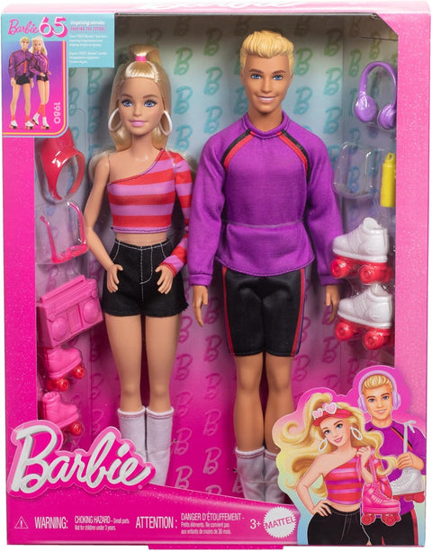 Barbie 65th Anniversary Fashionistas 2 Dolls & 6 Accessories Set, Roller-Skating Theme