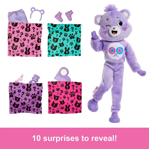 Barbie Cutie Reveal Care Bears Series Doll & Accessories in Share Bear Plush Costume, 10 Surprises