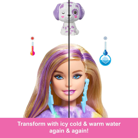 Barbie Cutie Reveal Doll & Accessories with Rainbow Dalmatian Plush Costume & 10 Surprises