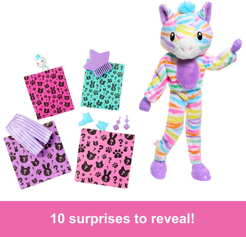 Barbie Cutie Reveal Doll & Accessories with Rainbow Zebra Plush Costume & 10 Surprises HRK37