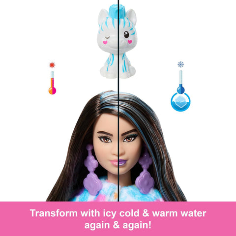 Barbie Cutie Reveal Doll & Accessories with Rainbow Zebra Plush Costume & 10 Surprises HRK37