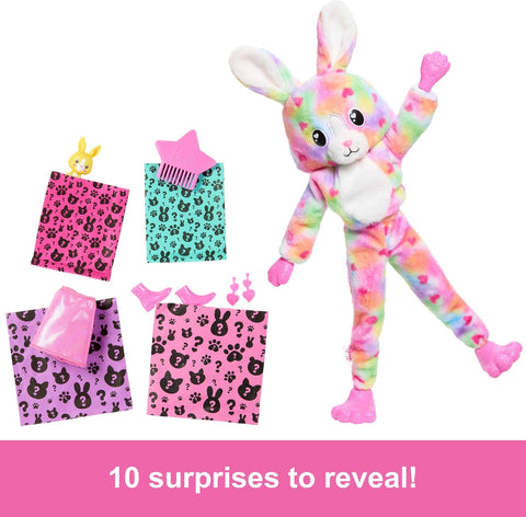 Barbie Cutie Reveal Doll & Accessories with Tie-Dyed Bunny Plush Costume & 10 Surprises