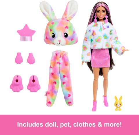 Barbie Cutie Reveal Doll & Accessories with Tie-Dyed Bunny Plush Costume & 10 Surprises