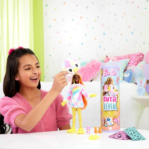 Barbie Cutie Reveal Doll & Accessories with Tie-Dyed Penguin Plush Costume & 10 Surprises