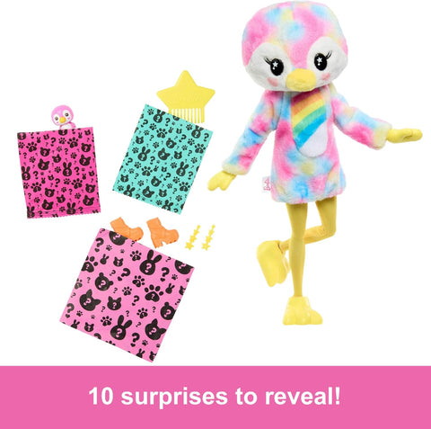 Barbie Cutie Reveal Doll & Accessories with Tie-Dyed Penguin Plush Costume & 10 Surprises