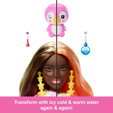 Barbie Cutie Reveal Doll & Accessories with Tie-Dyed Penguin Plush Costume & 10 Surprises