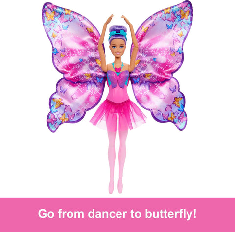 Barbie Dance And Flutter Doll With 2-In-1 Transformation From Dancer To Butterfly, Purple Hair