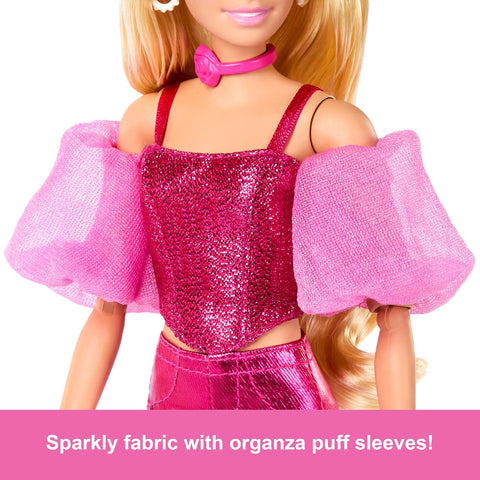 Barbie Deluxe Style Fashion Doll #5 in Metallic Pink Outfit With Corset Top And Accessories JFP40