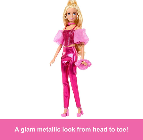 Barbie Deluxe Style Fashion Doll #5 in Metallic Pink Outfit With Corset Top And Accessories JFP40
