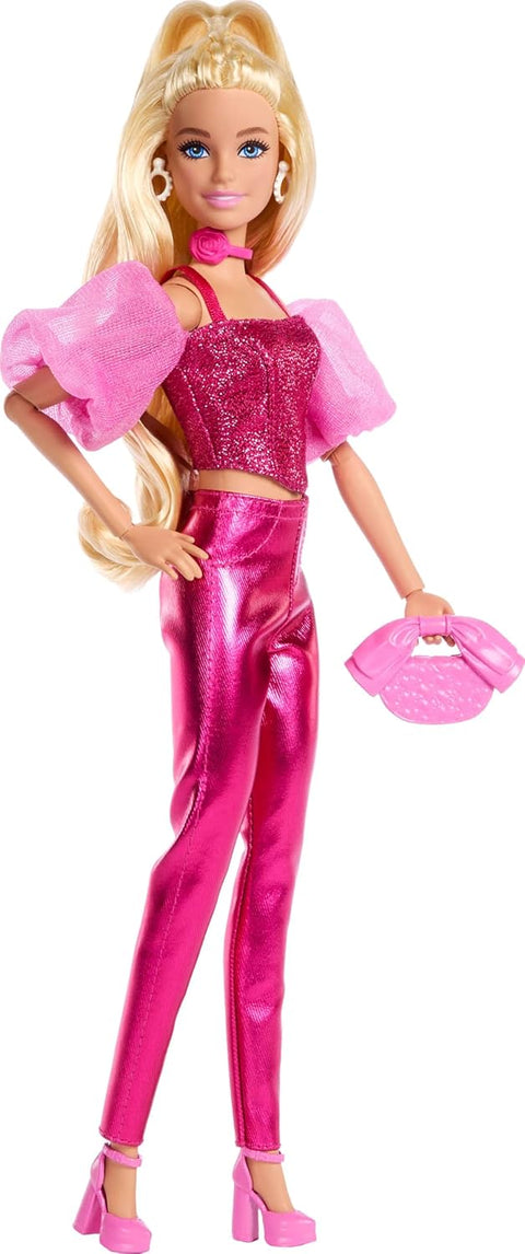 Barbie Deluxe Style Fashion Doll #5 in Metallic Pink Outfit With Corset Top And Accessories JFP40