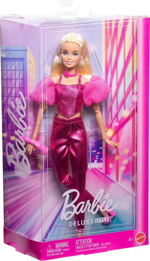 Barbie Deluxe Style Fashion Doll #5 in Metallic Pink Outfit With Corset Top And Accessories JFP40