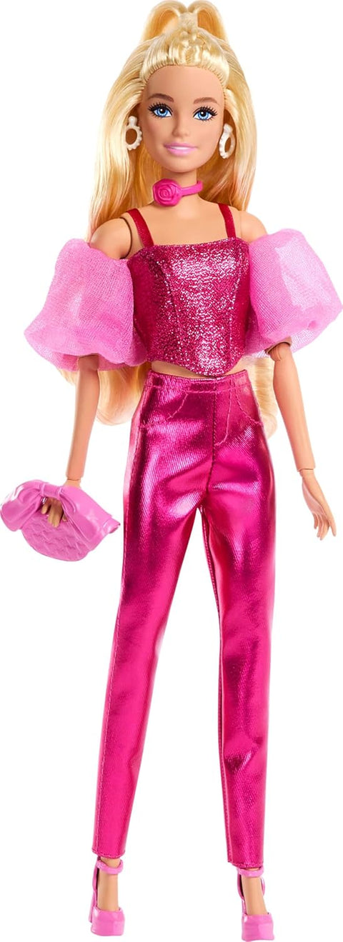 Barbie Deluxe Style Fashion Doll #5 in Metallic Pink Outfit With Corset Top And Accessories JFP40
