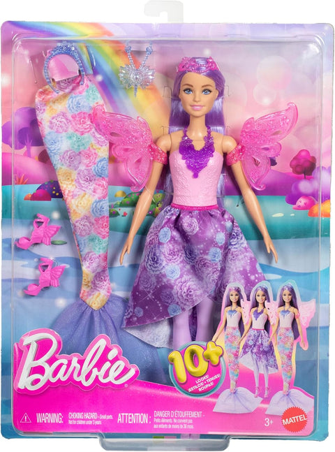 Barbie Doll Fantasy Fashion Pack With Accessories Including Mermaid Tail, Fairy Wings, & Necklaces