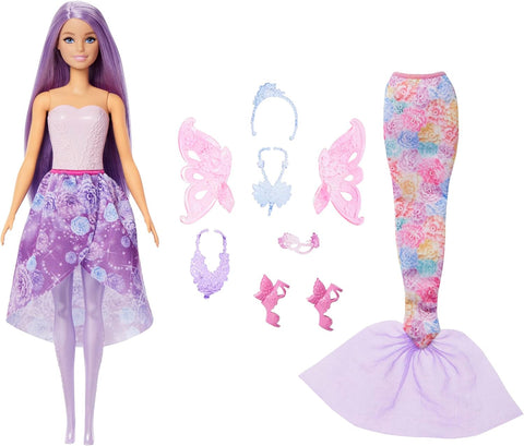 Barbie Doll Fantasy Fashion Pack With Accessories Including Mermaid Tail, Fairy Wings, & Necklaces