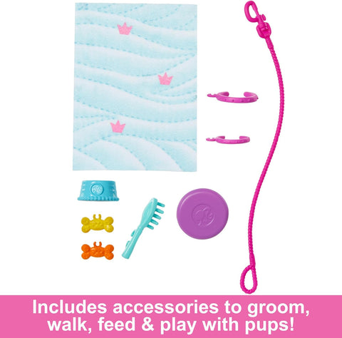 Barbie Doll With A Toy Pup And Dog In A Wheelchair, Plus Pet Accessories
