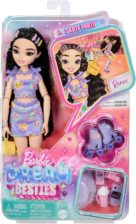 Barbie Dream Besties Renee Roller Skating Fashion Doll With 12 Video & Food Themed Accessories