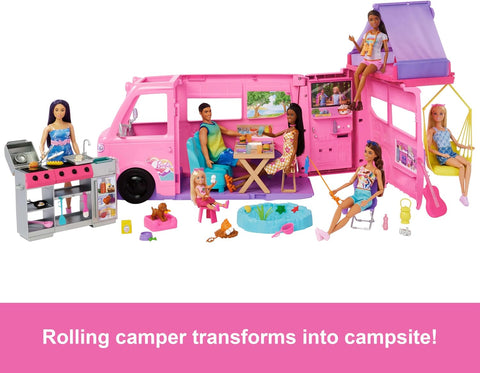 Barbie Dream Camper Playset With Roof Tent, BBQ Grill With Color-Change Feature & 60+ Accessories