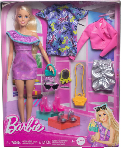 Barbie Fashion Doll With Party Dresses & Purses (3 Outfits)